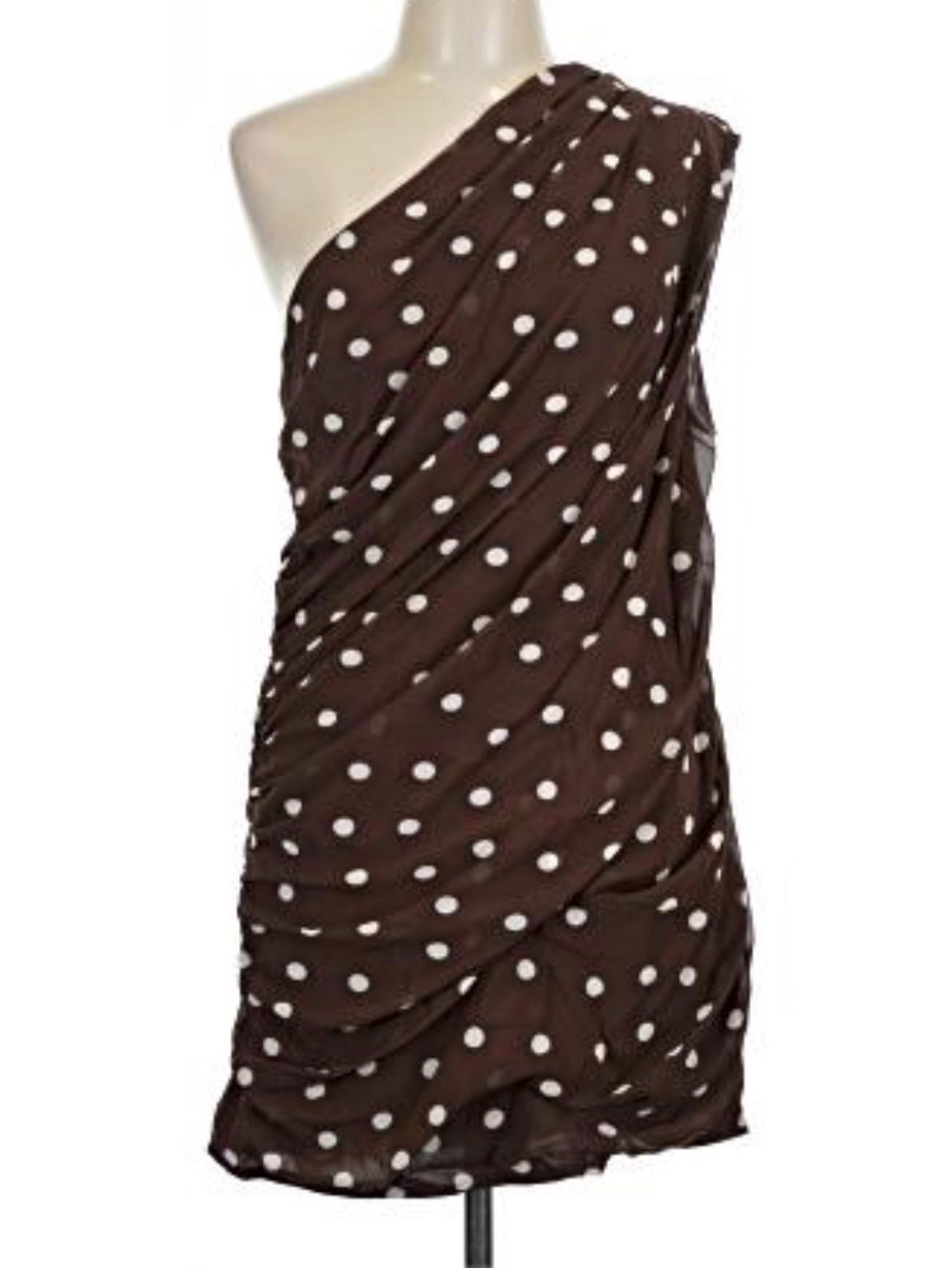 Abercrombie One Shoulder Polka Dot Dress Brown Ruched Asymmetrical MT